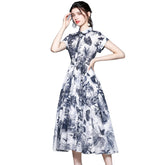 Elegant Black and White Short Sleeve Midi Dress - FashionByTeresa